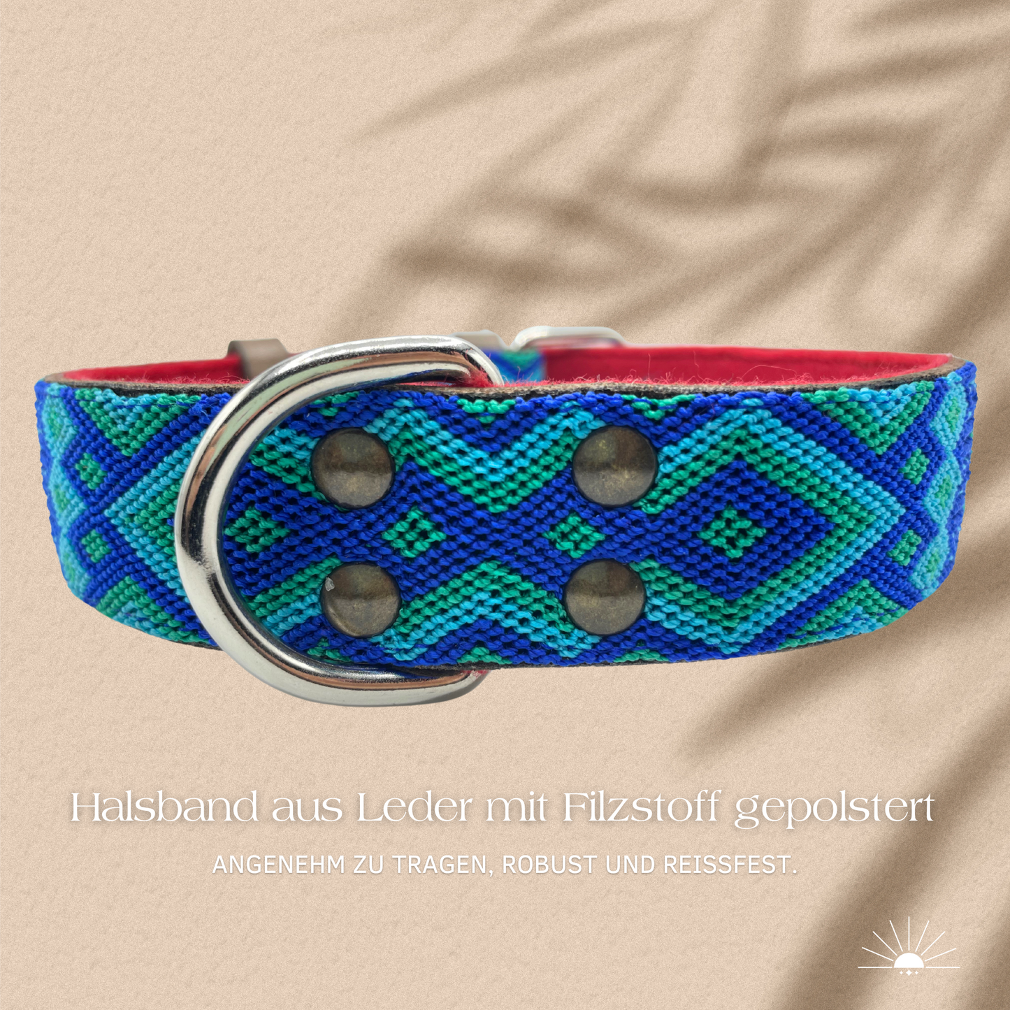 Hundehalsband aus Leder - Chiapas (Grün/Blau)